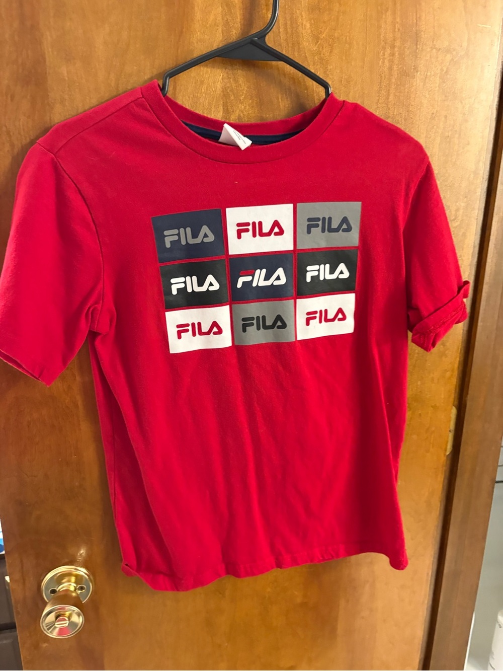 Fila Boys Red Short Sleeve Logo Grid Tee